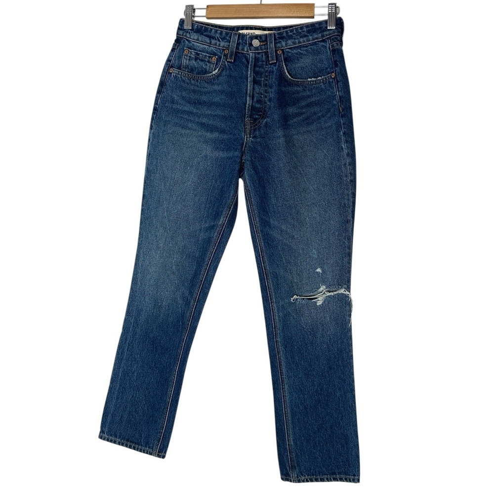 GRLFRND jeans Women's Size 25 The Karolina straight crop Blue Button Fly Denim‎